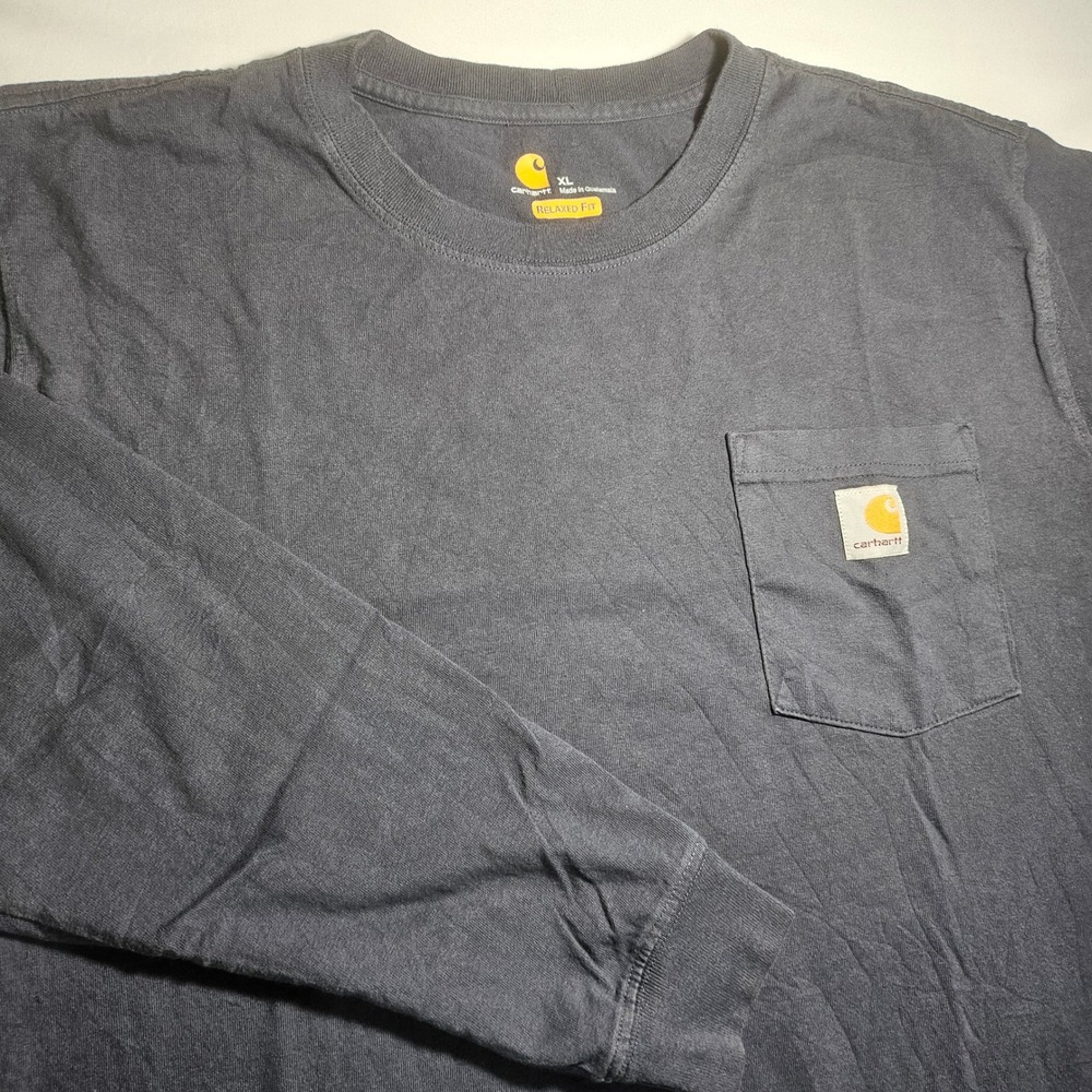 Carhartt Mens XL Relaxed Fit Long Sleeve Pocket T-Shirt Gray Graphic 104434 BLS